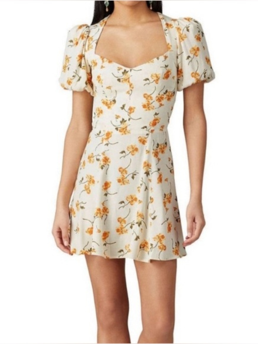 Reformation Limonada Clanie Floral Whitw Orange Mini Puff Sleeve Dress 6